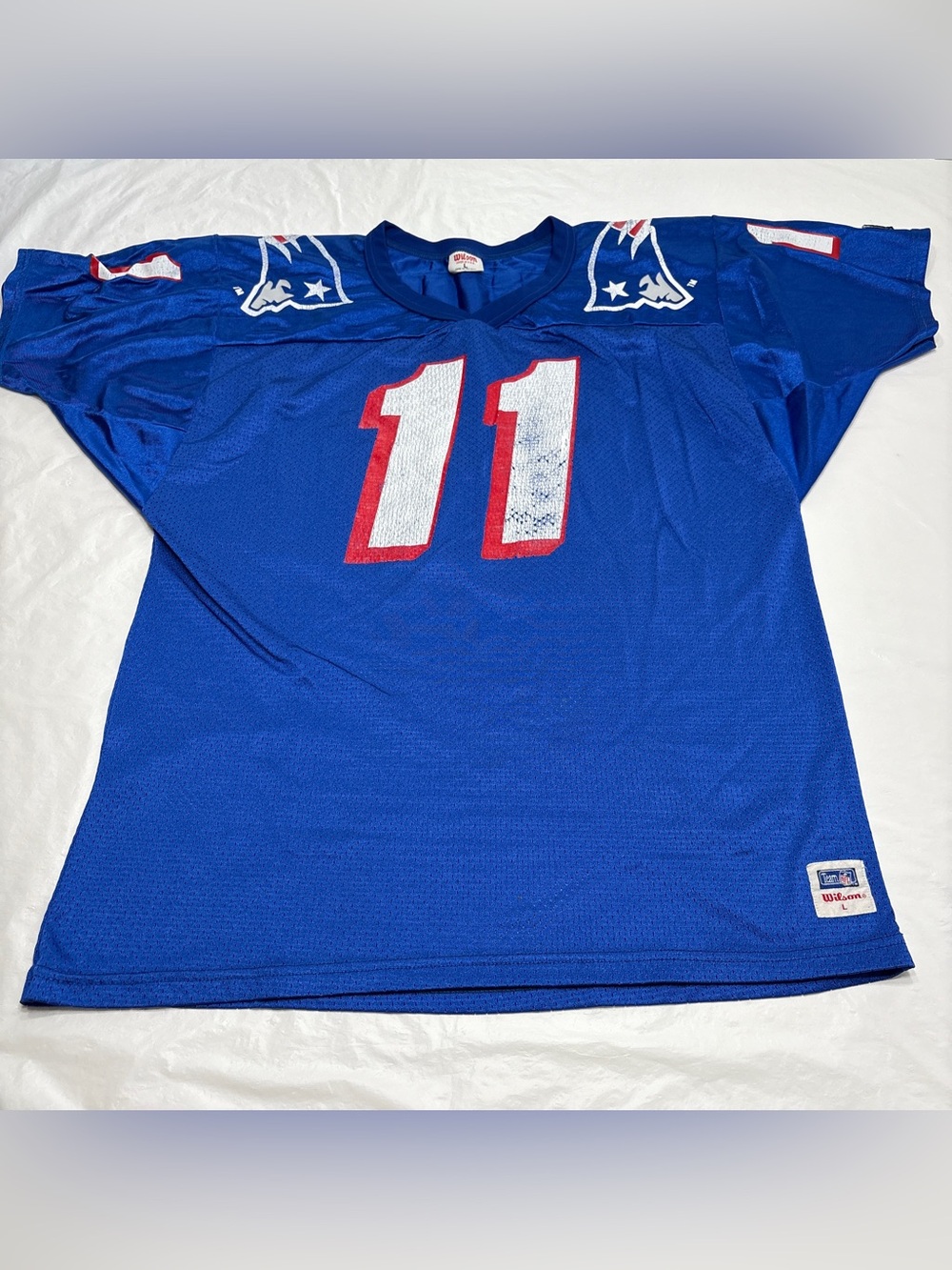 Wilson Drew Bledsoe #11 New England Patriots NFL Football Jersey Blue Men’s L
